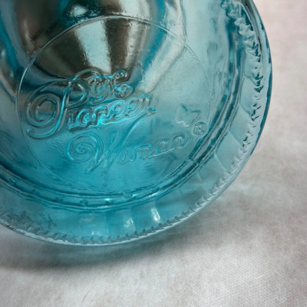 Pioneer Woman Jar Aqua Blue Embossed Glass Canister Kitchen Decor 53‎ oz.